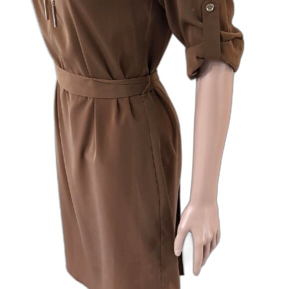 Michael Kors Brown Sheath Dress with Crew Neck and 3/4 Sleeves - Picture 3 of 12